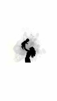 the silhouette of a woman holding a baby in her arms, against a white background