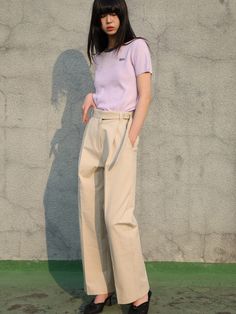 Editor's Notes The slacks have a structured fit and can be worn for both a formal or a casual occasion. - Textured cotton material- Long string at the waist- Brand logo print at the back- Gold embellishment at the back pocketMeasurements(in.)S / M- Length: 39.25 in. / 40.16 in.- Waist: 12.99 in. / 14.76 in.- Hip: 18.11 in. / 18.9 in.*There may be 0.39 - 0.79 in. of error depending on the way of measuringModel info: Height 5' 5.5'', Bust 30.5 in., Waist 23 in., Hips 33 in. Composit Chic Beige Chinos For Work, Beige Straight Chinos For Business Casual, Beige Ankle-length Chinos For Work, Beige Tapered Leg Chinos For Work, Elegant Beige Chinos For Business Casual, Wide Leg Beige Chinos For Business Casual, Beige Wide-leg Chinos For Business Casual, Beige High-waisted Cotton Dress Pants, Summer Business Casual Beige Chinos