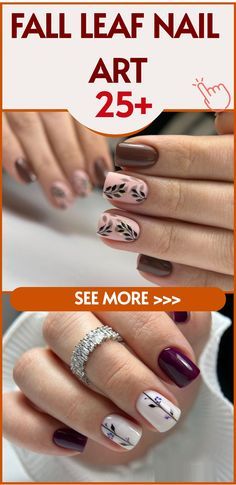 Nye Look, Pumpkin Spice Nails, Fall Leaves Nail Art, S Nails, Fall Manicure, Leaf Patterns, Seasonal Nails, Nail Art Pen, Ring In The New Year