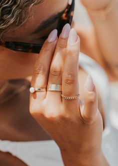 We love this chain ring worn individually for a simple adornment, or stacked for a stronger statement. 1.8mm band width. Available in 14kt Gold Fill. Due to the making process, this ring may run +/- 1/4 size. Paired on Jess with our Confetti Rings and Valley Trio. Handmade in Eau Claire, WI. Our jewelry is handmade so each piece will be unique and may vary slightly from what is pictured. Everyday Stackable Gold Chain Ring, Dainty Everyday Chain Ring, Dainty Yellow Gold Chain Ring, Confetti Rings, Everyday Yellow Gold Chain Link Ring, Gold Tarnish-resistant Chain Ring, Everyday Wear Jewelry, Stacking Bands, Cuff Rings