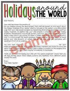 Parents Images, Letter Images, Dear Parents, Letter To Parents, Country Holiday, Holidays Around The World, Cultural Differences, Creative Classroom, Student Created