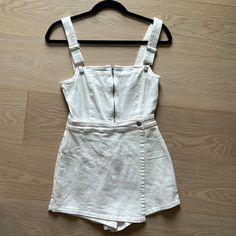 Brand New White Overalls, Great For This Summer! Chic Fitted Shortalls For Spring, Summer Cotton Overalls For Day Out, Sleeveless Shortalls For Summer Day Out, Summer Cotton Shortalls For Day Out, Summer Overalls With Adjustable Straps For Day Out, Chic Fitted Cotton Shortalls, Chic Cotton Shortalls For Day Out, Summer Shortalls With Adjustable Straps For Spring, Beige Cotton Overalls For Summer