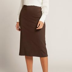 Tahari Chocolate Brown Fully Lined Skirt With Double Slits In The Back. Size 14. Never Worn. (Nwot) Hidden Zipper On The Side. There's A Jacket That I'm Keeping And Where I Got The Size Tag, Fabric And Cleaning Instructions. Waist Is Approx. 17.5" Waist To Hem Approx. 25" Fitted Pleated Midi Skirt, Office Wear Bottoms With Flowy Midi Skirt, Fitted Brown Pencil Skirt, Brown Lined Skirt Bottoms For Workwear, Brown Lined Skirt For Workwear, Fitted Asymmetrical Skirt For Office, Lined Asymmetrical Skirt For Work, Fitted Long Brown Skirt, Asymmetrical Lined Skirt For Work