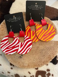 Circular Zebra Print Earrings - Available in yellow and red zebra print, and red and white zebra print - Wear our Circular Zebra Print Earrings in addition to your outfit, or wear to support our KC Chiefs! Red Zebra Print, Kc Chiefs, White Zebra, Childrens Dress, In Addition, Your Outfit, White And Red, Childrens Shoes, Layering Pieces