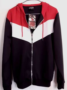 King Maker Young Men's Full Zip Hooded Jacket Red, Black, White NWT Size L Measurements: Length: 26" Sleeve: 25.5" Chest: 42" Materials: 100% Polyester Please pay attention to the measurements to ensure fit! Very nice, young men's red, white & black jacket with drawstring hood, full zip & 2 pockets! Size large. It is brand new with tags!! ***Check out my store for more great items*** Additional Info: How our measurements are taken: Length--Back of neck to bottom of shirt/Top of pants to bottom o Red Hooded Track Jacket For Winter, Urban Red Hooded Jacket For Fall, Red Hooded Casual Windbreaker, Red Hooded Track Jacket For Fall, Red Winter Track Jacket With Drawstring Hood, Red Hooded Windbreaker With Drawstring, Red Fall Windbreaker With Adjustable Hood, Red Hooded Windbreaker With Drawstring Hood, Urban Red Hooded Outerwear