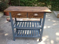 an outdoor kitchen island with two drawers on the top and one drawer at the bottom