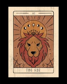 a tarot card with a lion on it's face and the sun above it