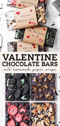 valentine's day chocolate bars with homemade paper wrappers on top and the title overlay