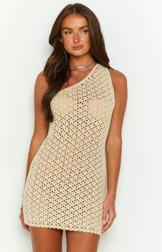 Ayse Beige Crochet Mini Dress – Beginning Boutique US Beige Mini Dress, New Years Look, Beige Crochet, Prom Midi Dress, Summer Playsuit, Sandals Gold, Semi Formal Dresses, Summer Getaway, Crochet Mini Dress