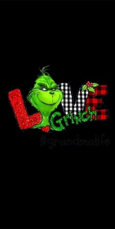 the grinch logo is shown in red and black checkered fabric, with the word love on it