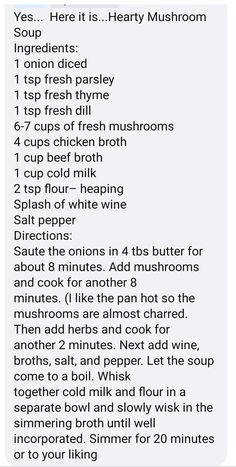 a text message that reads, yes here is hearty mushroom ingredients