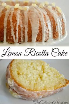 lemon ricotta cake with white icing on a plate