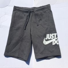 Nike Club Fleece Workout Shorts Just Do It Jdi Dark Grey / White ( Charcoal ) - Relaxed Fit With 2 Front Slip Pockets - Elastic Waistband With Adjustable Drawcord Brand New - With Tags Nike Jumpman Jump Man Mens Men Off Whites Asphalt Nike Casual Bottoms With Letter Print, Casual Nike Bottoms With Letter Print, Nike Club Fleece, Mens Cotton Shorts, Tennis Shorts, Black Athletic Shorts, Nike Dri Fit Shorts, Nike Running Shorts, White Charcoal