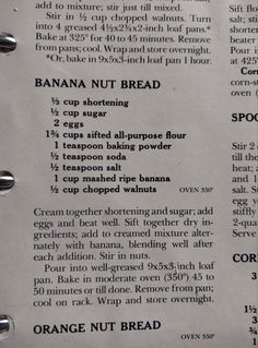 an old recipe for banana nut bread