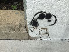 graffiti on the side of a building with a cat holding a mouse in its mouth