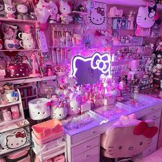 a room filled with lots of hello kitty decorations