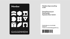 a white and black business card next to a barcoden with the words, member