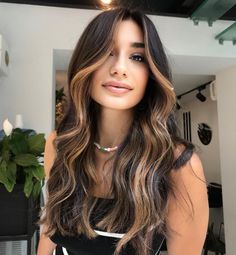 Hair Colour Ideas For Brunettes Straight, Blonde Hair Color Ideas On Black Hair, Chocolate Hair Caramel Balayage, Under Hair Dye Caramel, Brown And Black Money Piece Hair, Chocolate Balayage With Money Piece, Balayage On Black Hair With Money Piece, Lighter Front Hair Highlights Brunette