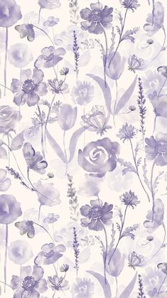 watercolor flowers and plants on a white background with purple accents in shades of lilac