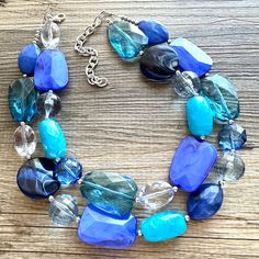 💞One of a kind & ready to ship💞  A classic color that never goes out of style! Each bead is one of a kind, and has swirls of multi-toned blues and white. Each bead has a "stained glass" look - very chic and elegant.  16 inches long with a 4 inch extender chain.  Thank you for supporting handmade and small American business! Hate to wait? Me too! I ship 6 days a week.  Like this style but prefer another color? Check out our other BIG BEAD necklaces:  https://www.etsy.com/shop/PolkaDotDrawer?ref=hdr_shop_menu&search_query=big+bead Blue Resin Jewelry For Parties, Blue Resin Jewelry For Party, Navy Blue Bridesmaid, Navy Blue Bridesmaids, Necklace Big, Chunky Statement Necklace, Handmade Wire Jewelry, Bridesmaid Wedding, Support Handmade