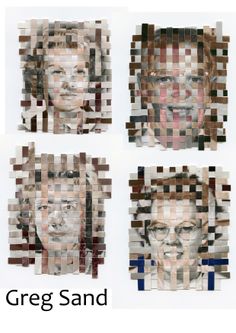 four different pictures of people made out of squares and rectangles with the words greg sand on them