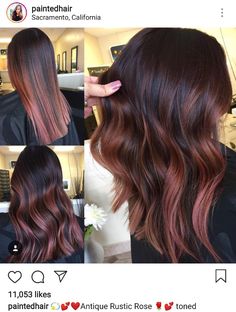 Balayage Brown To Red, Light Brown Hair With Burgundy Lowlights, Highlights Dark Brown Hair Short, Asymmetric Bob, Hair Down Styles, Dark Auburn Hair, Hair Pale Skin, Blue Ombre Hair