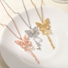 "Material:18k Gold Chain Length:16\",18\",20\",22\" Color：Gold,Silver,Rose Gold Item：Prevent allergy ♥Borne of a love for elegance, refined materials, and high quality♥ ♥Our custom name neckalce allow you to choose the perfect name or word to be delicately crafted into a beautiful pair of earrings. Whether it's a name, a date, or a meaningful word, these earrings are a truly special gift that will be treasured for years to come. ♥Great Presents for Christmas, Birthdays, Bridal Showers, Weddings (and can be used as Weddings Favors as well) ♥Customized by love, each piece of jewelry will be unique. ♥I believe that jewelry is a great way to create a very calm and peaceful environment.It has the magical charm of making people happy and confident. ♥If you can't find the information you need or Butterfly Necklaces For Birthday And Mother's Day, Mother's Day Butterfly Jewelry With Butterfly Charm, Mother's Day Jewelry With Butterfly Charm, Butterfly Necklace For Birthday And Mother's Day, Butterfly Charm Jewelry For Birthday, Mother's Day Butterfly Charm Jewelry, Silver Butterfly Necklace For Birthday, Personalized Butterfly Necklaces For Mother's Day, Personalized Butterfly Necklace For Mother's Day