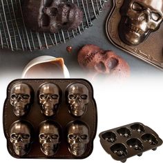 skull shaped chocolate molds in an ice tray