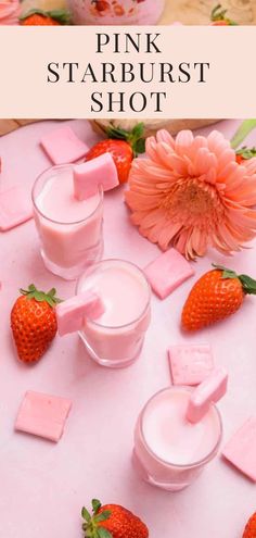 pink starburst shot with strawberries and marshmallows on the table