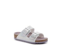 Adjustable Slippers With Buckle Closure For Spring, Adjustable Buckle Closure Slippers For Spring, Adjustable Spring Slippers With Buckle Closure, Casual Silver Flat Heel Sandals, Silver Flat Sandals For Spring, Silver Closed Toe Casual Sandals, Casual Silver Round Toe Sandals, Silver Cushioned Slip-on Sandals, Silver Sandals With Textured Footbed For Summer