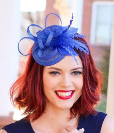 Royal Blue Fascinator, British Hats, Wedding Tea Party, African Hats, Blue Fascinator, Sinamay Fascinator, Hat Wedding, Church Hat, Types Of Hats