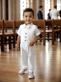 ✿ABOUT THIS SUİT ✓Introducing this luxurious four-piece set made from high-quality white cotton canvas fabric, creating a stylish and personalized ensemble for your little one's special day. ✓This set consists of white suspender pants, a vest, a matching bow tie, and a white short-sleeved cotton shirt. ✓The pants have an elastic waistband for a comfortable fit and adjustable straps to ensure the perfect fit. ✓With this set, you can create a sibling combination if you want, you can reach our girl Fitted White Cotton Baptism Dress, White Fitted Cotton Baptism Dress, Cotton Baptism Sets, Classic White Ceremony Sets, White Cotton Sets For Baptism, White Cotton Baptism Sets, White Cotton Formal Sets, Classic White Sets For Baptism, Classic White Set For Baptism