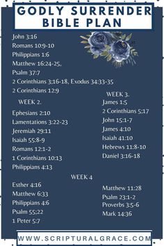 a blue and white poster with the words godly sureender bible plan