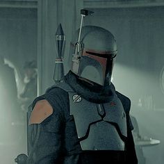 boba fett from star wars standing in a room