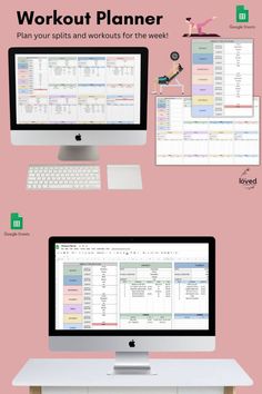 a desktop computer sitting on top of a desk next to a keyboard and monitor with the words workout planner