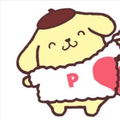 a cartoon bear holding a heart with the letter p on it's chest and wearing a sweater