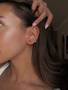 Ear Piercing Tattoo Ideas, Begging Ear Tattoo, Small Tattoo By Ear On Face, Small Tattoos On Ear, Tattoo Behind Ear Girl, Heart In Ear Tattoo, Heart Tattoo By Ear, Beside Ear Tattoo Women, Front Of The Ear Tattoo Ideas