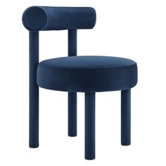 a blue chair with an oval back rest