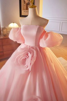 Pink A-Line Sweetheart Ball Gown Formal Dress Outfits For Women with Flowers Ball Dresses Pink, Dress With Flowers, Party Dress Sale, Pink Corset, Corset Dress Prom, Wholesale Dress, Tulle Fabric, Evening Party Dress, Flower Dresses