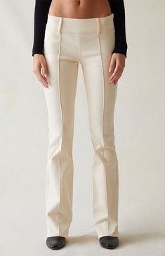 PacSun brings a touch of retro charm to your next look with the Stretch Cream Low Rise Flare Pants. These figure-flattering pants seamlessly blend a trendy low-rise design with center seam details down the legs and flattering flared leg openings, adding a vintage-inspired twist to your wardrobe in a versatile cream colorway. PacSun Womens Stretch Cream Low Rise Flare Pants - Ivory size 25 Low Rise Flare Pants, Flattering Pants, Cream Pants, Low Rise Pants, Off Black, Stretch Pants, Flare Pants, Skirt Pants, Pacsun