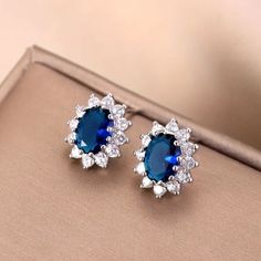 New Sapphire Sapphire Stud Earrings, Glamorous Jewelry, Sapphire Earrings Studs, Sapphire Studs, Sapphire Earrings, Earrings Color, Silver Blue, Blue And Silver, 925 Silver