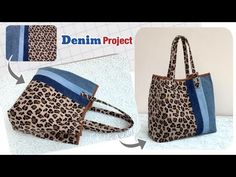 an image of a handbag made out of denim and leopard print fabric, with instructions to make it