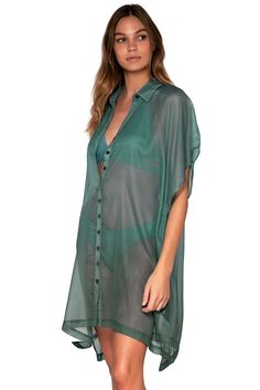 This button up shirt, Shore Thing Tunic, is for women who love casual classics. This shirt is loose-fitting, flowy, worn buttoned, open, or tied in the front. Coverage: Full Fabric Content: 100% Polyester Shirt Dress Collared Shirt Loose Fit Sheer Beach Cover Up Open Sides Hanky Hem Sunsets Ocean, Cover Ups Beach, Cover Up Dresses, Ocean Shore, Ocean Shores, Ocean Fashion, Polyester Shirt, Hanky Hem, Bathing Suit Cover