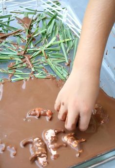 a child is dipping marshmallows into chocolate