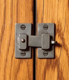 a close up of a door handle on a wooden door