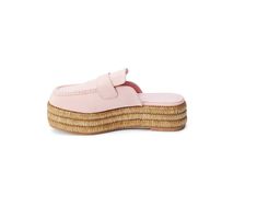 Description: Experience perfection with these pink vegan loafer mules on platform raffia bottom. Trendy Summer Platform Loafers With Round Toe, Summer Leather Slip-on Platform Loafers, Summer Slip-on Leather Platform Loafers, Summer Platform Loafers With Round Toe, Pink Round Toe Platform Slippers For Spring, Trendy Pink Platform Slippers For Spring, Casual Summer Platform Loafers, Summer Slip-on Platform Loafers, Spring Vacation Clogs With Rubber Sole