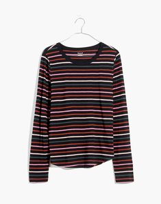 Whisper Cotton Rib-Crewneck Long-Sleeve Tee in Ryley Stripe Long Sleeve Knit Tops, Madewell Denim, Striped Tee, Crew Neck Tee, Long Sleeve Knit, Striped Long Sleeve, Black Tee, To Tell, Madewell