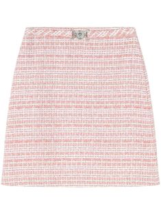 light pink tweed panelling high-waisted slim cut Medusa plaque detail silver-tone hardware straight hem rear curved hem Chic Pink Tweed Skirt, Tweed Skirts, Versace Metallic Skirt, Pink Tweed Skirt, Luxury Tweed Mini Skirt, Versace Skirt, Tweed Mini Skirt With Lined Detail, Pink Tweed, Tweed Mini Skirt