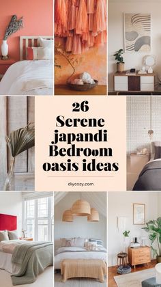 there are many different types of japanese bedroom designs in this postcard style collage