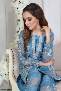 Designer Outfit, Pale Turquoise, Embroidered Organza, Pakistani Designers, Silk Thread, Pakistani Fashion, Wedding Wear, Raw Silk, Indian Wear